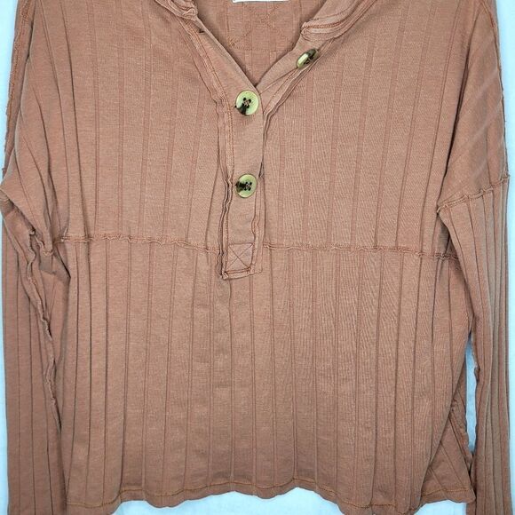 Free People In The Mix Henley Ribbed Long Sleeve Shirt Size Large - Picture 6 of 10
